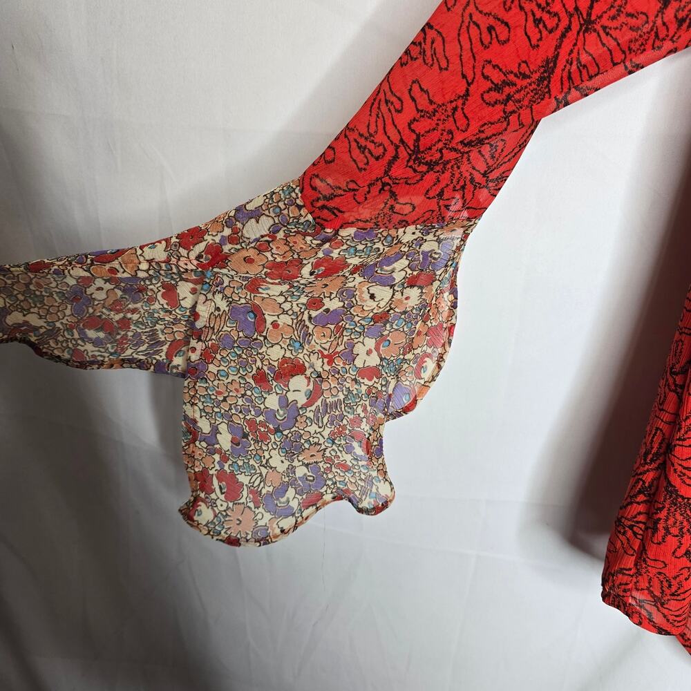 Patterson J Kincaid Red Multicolor Boho Long Sleeve Blouse Size XS - Picture 4 of 8